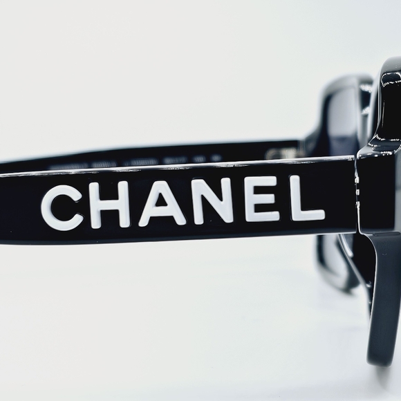 CHANEL SUNGLASSES WHITE LOGO BLACK FRAME CH5408-A C.1026/S4 56-17 - Picture 5 of 13